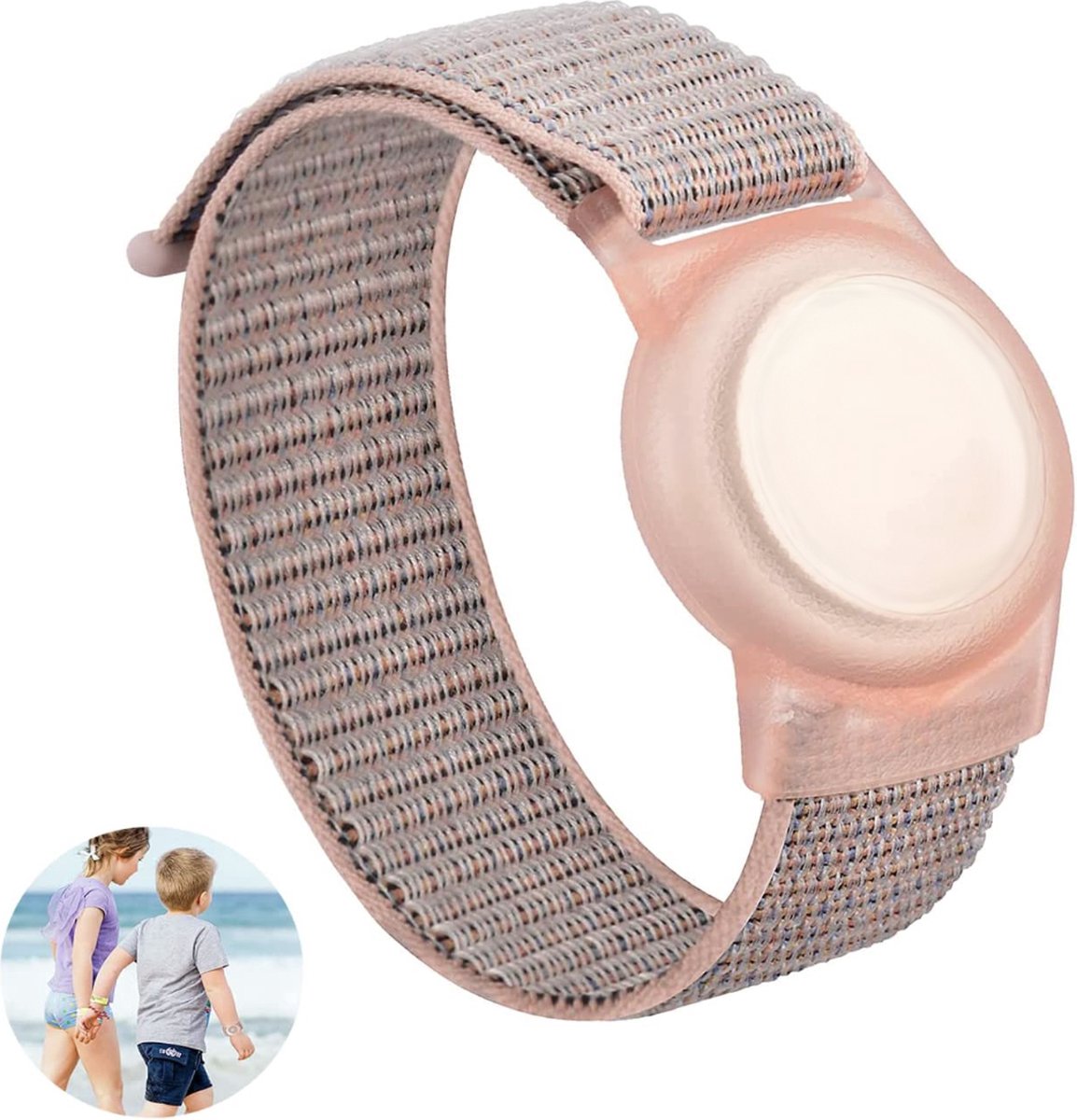 Premium Armband geschikt voor Apple AirTag voor Kinderen met Klittenband Sluiting Rose | AirTag-sleutelhanger Hoesje Kind | Polsband GPS Horloge Kind | Tracker Houder Armband | Trackers Band | Kinder Horloge | Peuter | GPS Senioren