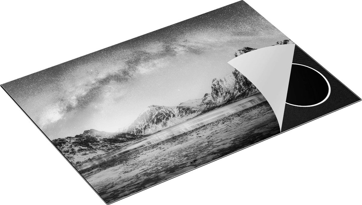 Chefcare Inductie Beschermer Melkweg bij de Besneeuwde bergen - Zwart Wit - 75x50 cm - Afdekplaat Inductie - Kookplaat Beschermer - Inductie Mat