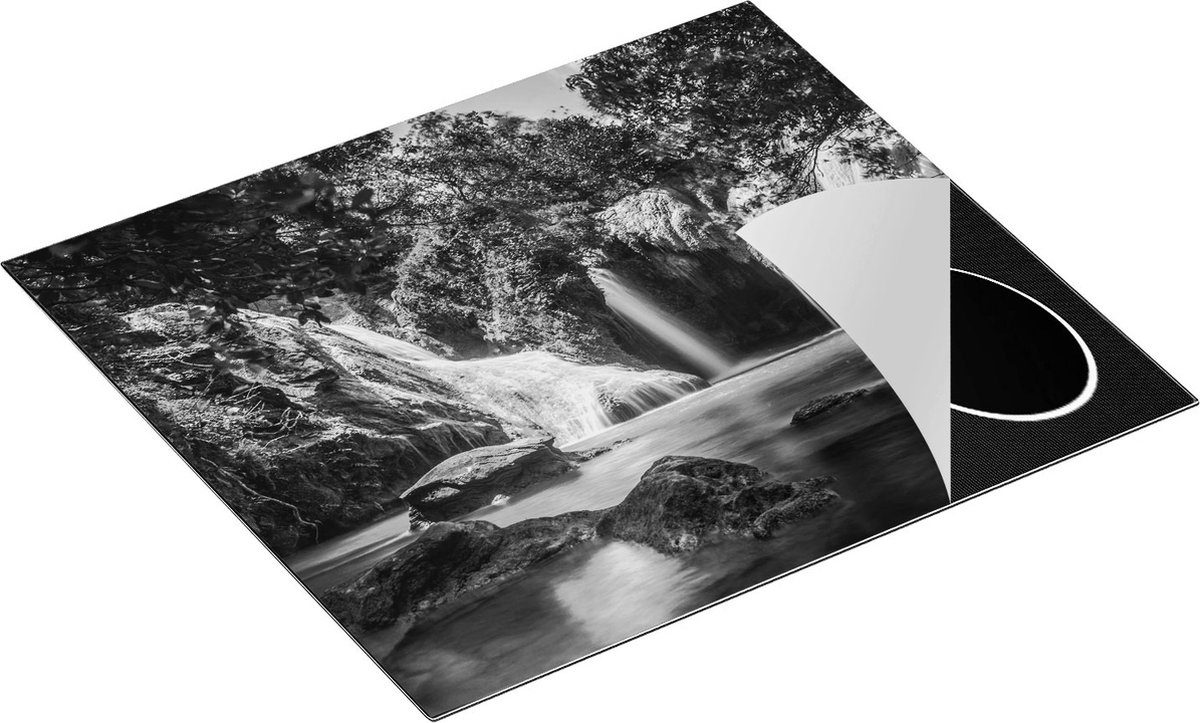 Chefcare Inductie Beschermer Tropische Waterval - Zwart Wit - 59x51 cm - Afdekplaat Inductie - Kookplaat Beschermer - Inductie Mat