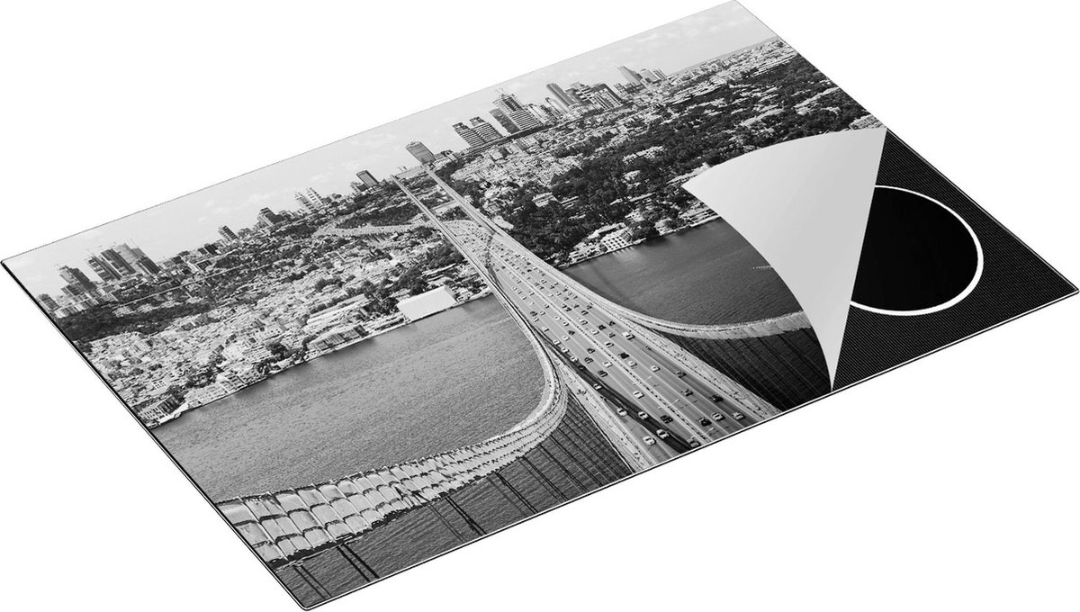 Chefcare Inductie Beschermer Istanbul Bosporus Brug vanaf Boven - Zwart Wit - 80x55 cm - Afdekplaat Inductie - Kookplaat Beschermer - Inductie Mat