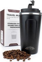 Nimma Thermosbeker - 510 ml - Koffiemok / Koffiebeker To Go - Travel Mug - Voor in de Auto - Rvs - Zwart