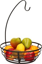 Metalen fruitmand/fruitschaal met bananenhouder zwart rond 28 x 40 cm - Draadmand