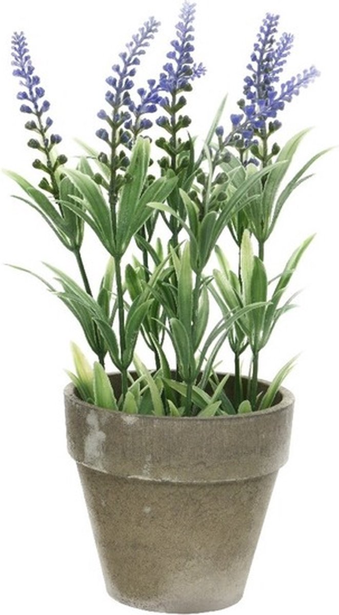 Bellatio Flowers & Plants Shoppartners Kunstplant - lavendel - grijze pot - 25 cm - Kunstplanten - nepplanten Paars