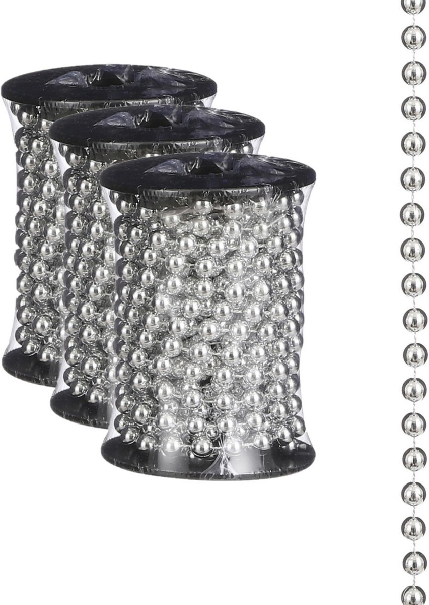 3x stuks kralenslingers kerstboom slingers/guirlandes zilver 500 cm - Kerstversiering kerstslingers