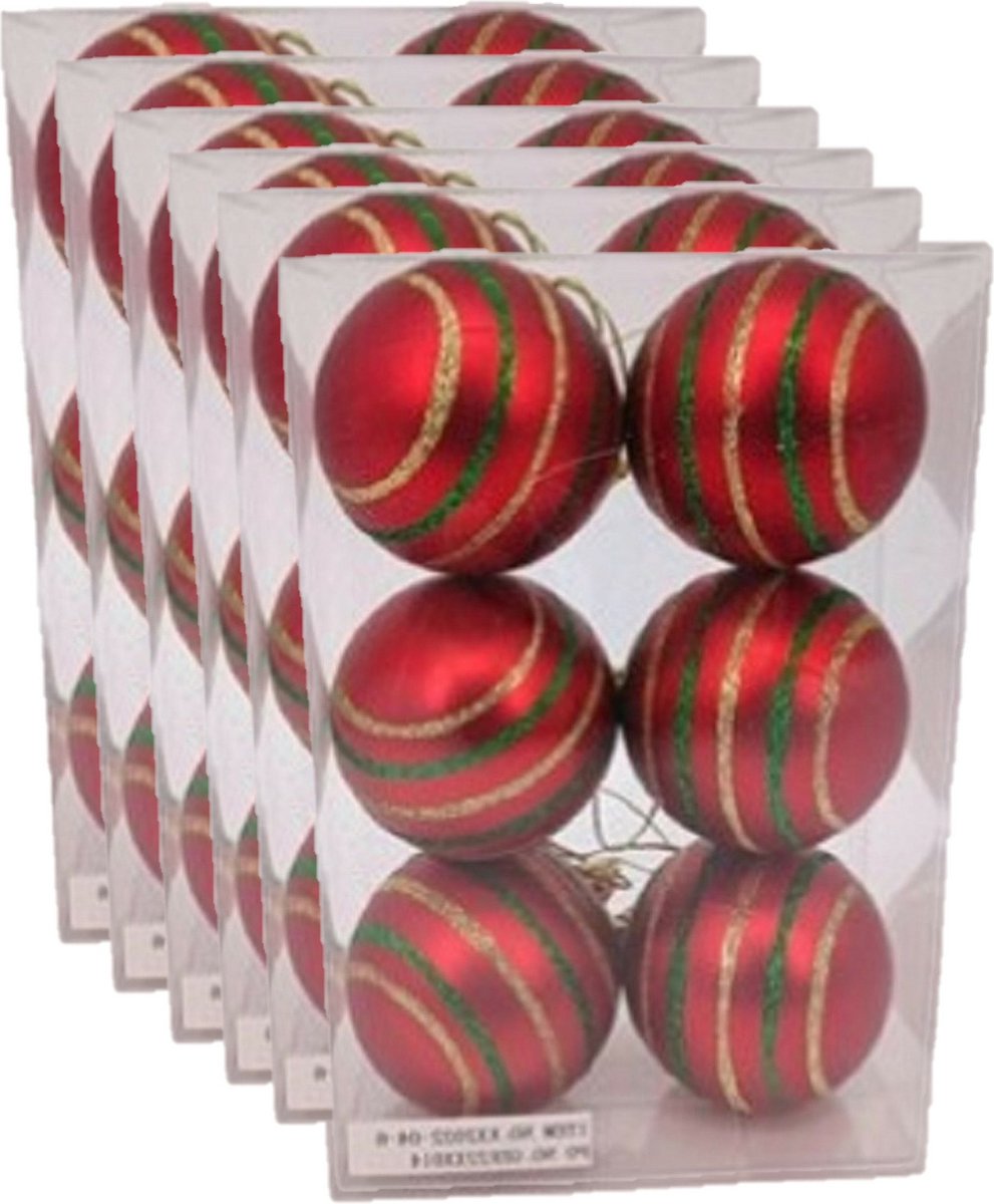 36x stuks gedecoreerde kerstballen rood kunststof diameter 6 cm - Kerstboom versiering