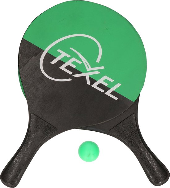 Foto: Houten beachball set groen zwart strand balletjes rackets batjes en bal tennis ballenspel