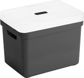 Opbergboxen/opbergmanden zwart van 18 liter kunststof met transparante deksel 35 x 25 x 24 cm