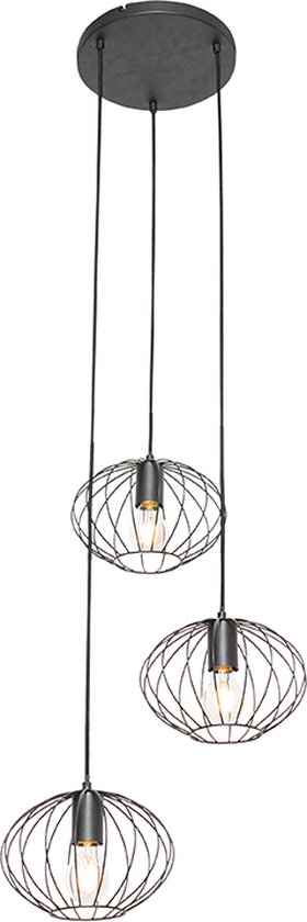 QAZQA margarita - Design Hanglamp - 3 lichts - Ø 32 cm - Zwart - Woonkamer | Slaapkamer | Keuken