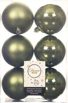 12x stuks kunststof kerstballen mos groen 8 cm - Mat/glans - Onbreekbare plastic kerstballen