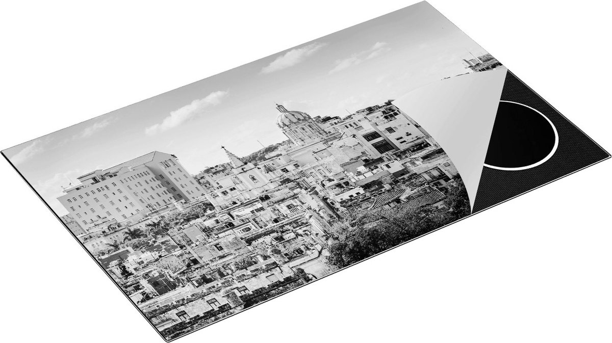 Chefcare Inductie Beschermer Havana Stad in Cuba - Zwart Wit - 85x55 cm - Afdekplaat Inductie - Kookplaat Beschermer - Inductie Mat