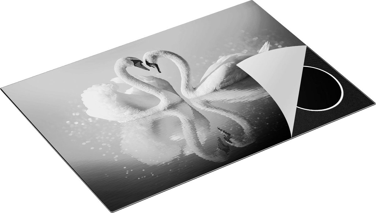 Chefcare Inductie Beschermer Zwanen Koppel in een Hart Vorm - Zwart Wit - 75x50 cm - Afdekplaat Inductie - Kookplaat Beschermer - Inductie Mat