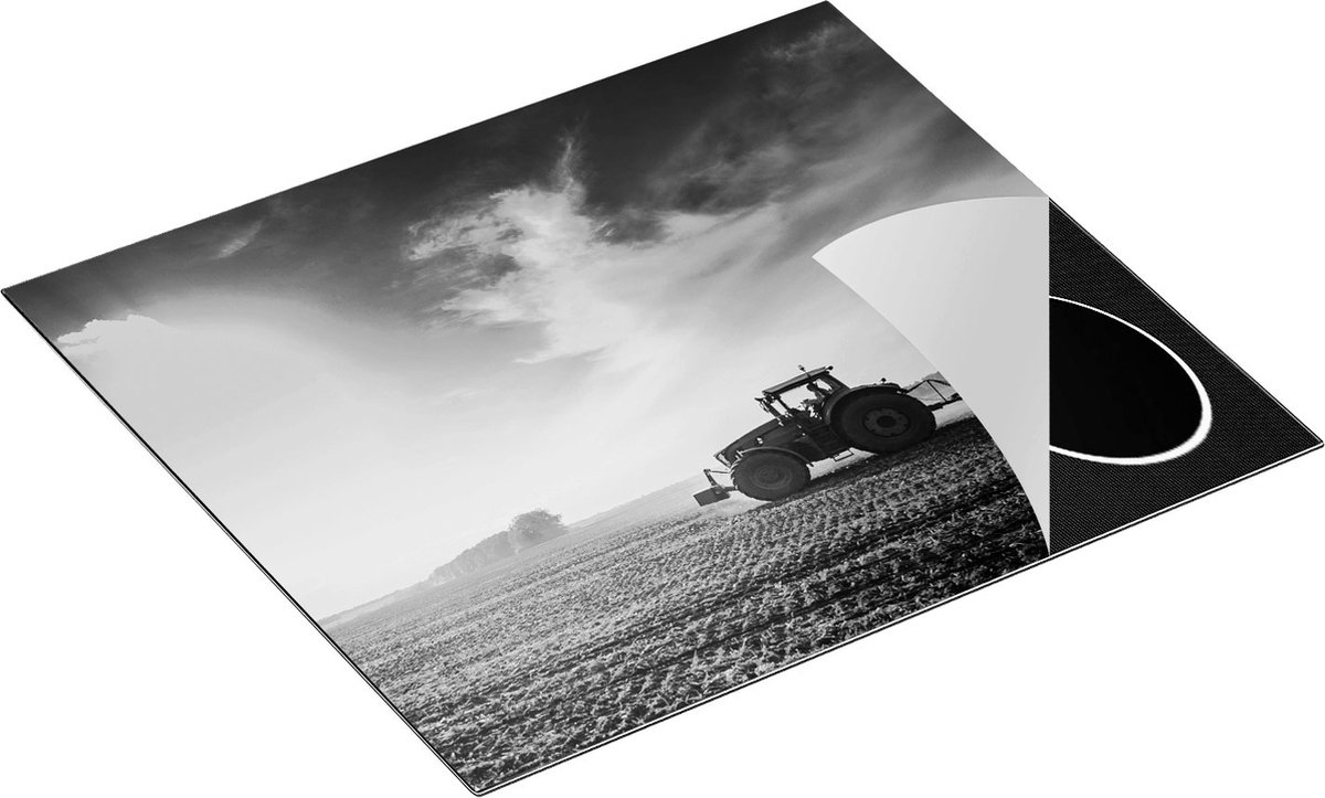 Chefcare Inductie Beschermer Tractor op het Veld - Trekker - Zwart Wit - 59x52 cm - Afdekplaat Inductie - Kookplaat Beschermer - Inductie Mat