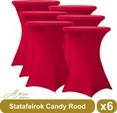 Statafelrok candy rood 80 cm - per 6 - partytafel - Alora tafelrok voor statafel - Statafelhoes - Bruiloft - Cocktailparty - Stretch Rok - Set van 6