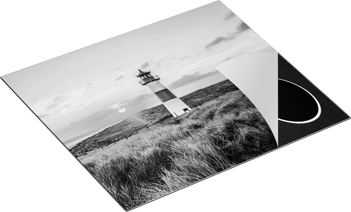 Chefcare Inductie Beschermer Vuurtoren met Zonsopgang op een Eiland - Zwart Wit - 60x52 cm - Afdekplaat Inductie - Kookplaat Beschermer - Inductie Mat