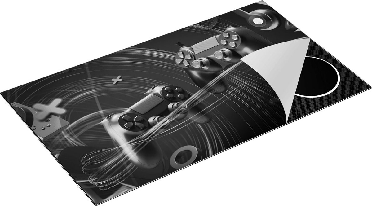 Chefcare Inductie Beschermer Twee Gaming Controllers - Gamen - Zwart Wit - 90x55 cm - Afdekplaat Inductie - Kookplaat Beschermer - Inductie Mat
