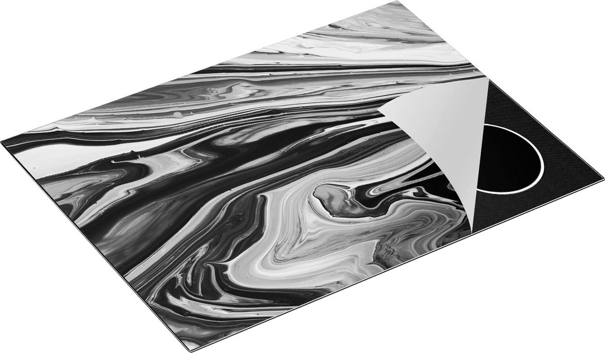 Chefcare Inductie Beschermer Abstracte Kunst - Zwart Wit - 71x52 cm - Afdekplaat Inductie - Kookplaat Beschermer - Inductie Mat