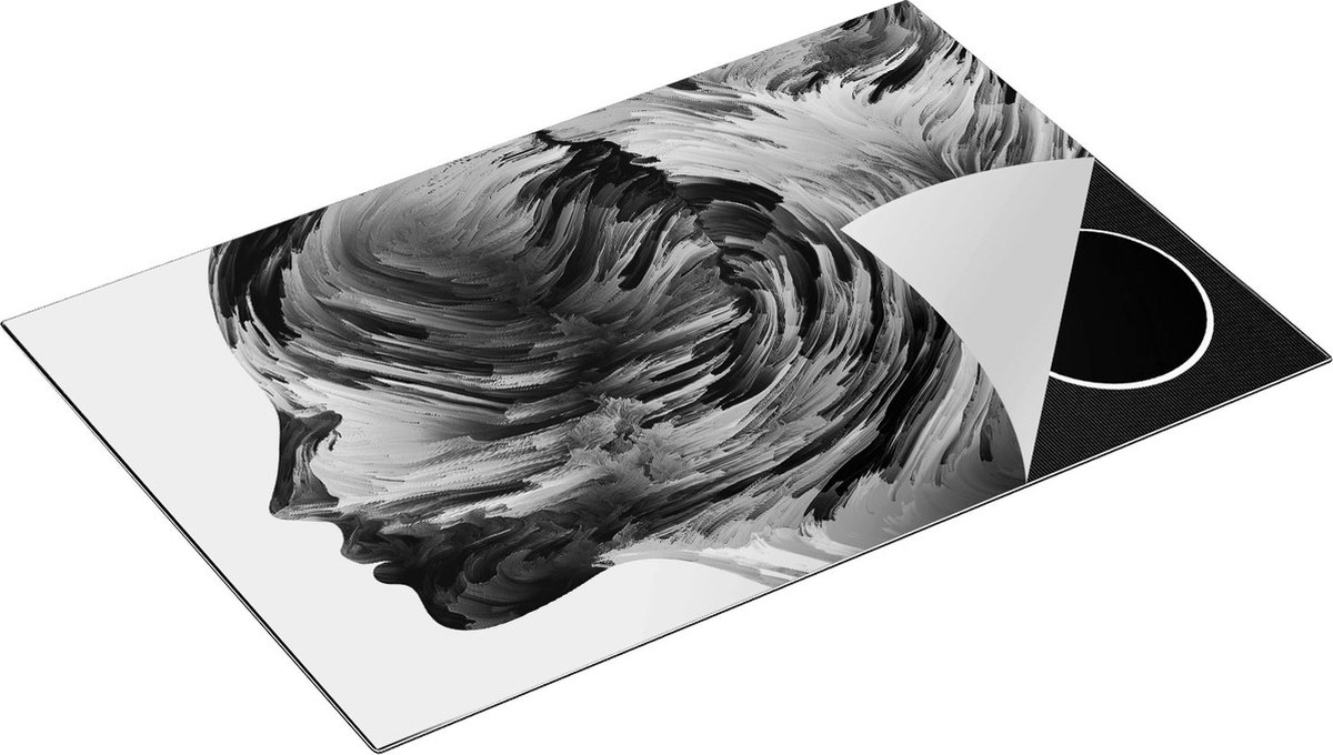 Chefcare Inductie Beschermer Abstracte Kunst van een Gezicht - Hoofd - Zwart Wit - 81x52 cm - Afdekplaat Inductie - Kookplaat Beschermer - Inductie Mat