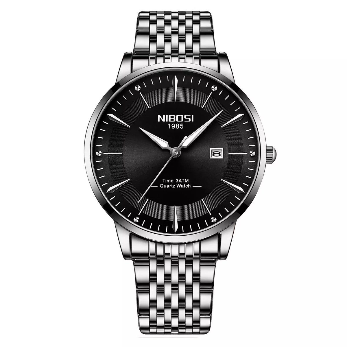 NIBOSI Horloges voor mannen - Horloge mannen -2022 zilver Zwart Design - Heren horloge - Ø 42 mm - Zwart Edelstaal - Roestvrij Staal - Waterdicht tot 3 bar - Chronograaf - Geschenkset met verstelbare pin