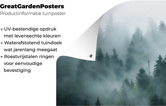 Affiche de jardin - Brouillard - Arbres - Forêt - 200x100 cm - Affiche clôture - Nature - Décoration murale - Décoration murale