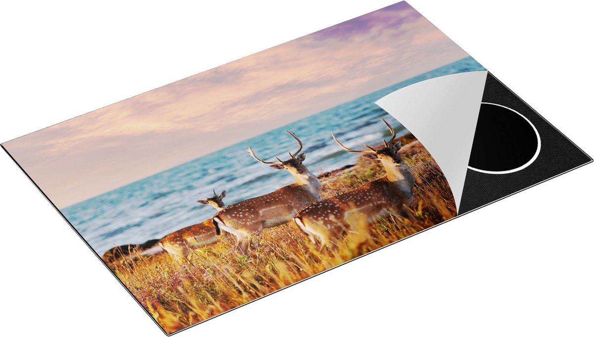 Chefcare Inductie Beschermer Drie Herten aan de Zee tijdens Zonsondergang - 81,6x52,7 cm - Afdekplaat Inductie - Kookplaat Beschermer - Inductie Mat