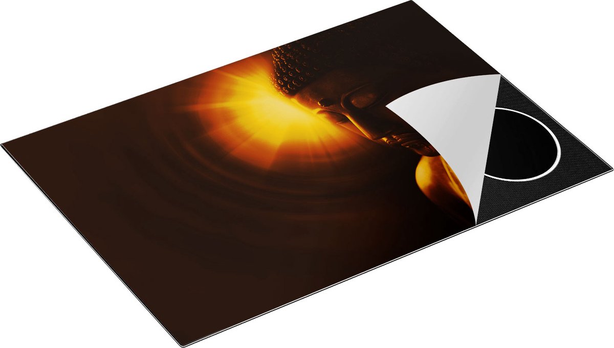 Chefcare Inductie Beschermer Boeddha Beeld met Gouden Zon - 77x51 cm - Afdekplaat Inductie - Kookplaat Beschermer - Inductie Mat