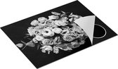 Chefcare Inductie Beschermer Boeket met Verschillende Bloemen - Zwart Wit - 71x52 cm - Afdekplaat Inductie - Kookplaat Beschermer - Inductie Mat