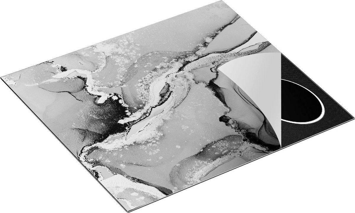 Chefcare Inductie Beschermer Abstracte Kunst - Moderne Marmer - Zwart Wit - 57,6x51,6 cm - Afdekplaat Inductie - Kookplaat Beschermer - Inductie Mat