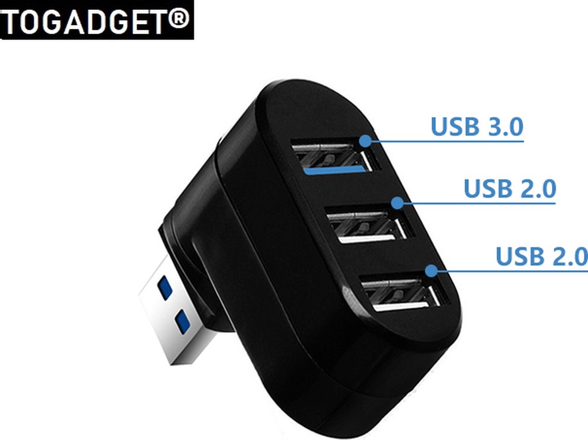 Togadget® - USB Hub 3.0 Adapter Draaibaar - usb splitter - usb meerdere poorten-zwart