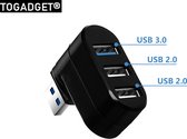 Togadget® - USB Hub 3.0 Adapter Draaibaar - usb splitter - usb meerdere poorten-zwart