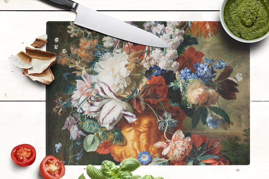Planche à découper en Verres - 39x28 - Art - Maîtres anciens - Bouquet de fleurs dans une urne - Planches à découper en Glas