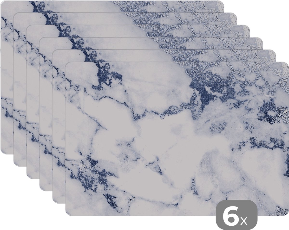 Kitchenyeah - Placemats - Stenen - Marmer look - Wit - Onderlegger - 45x30 cm - 6 stuks