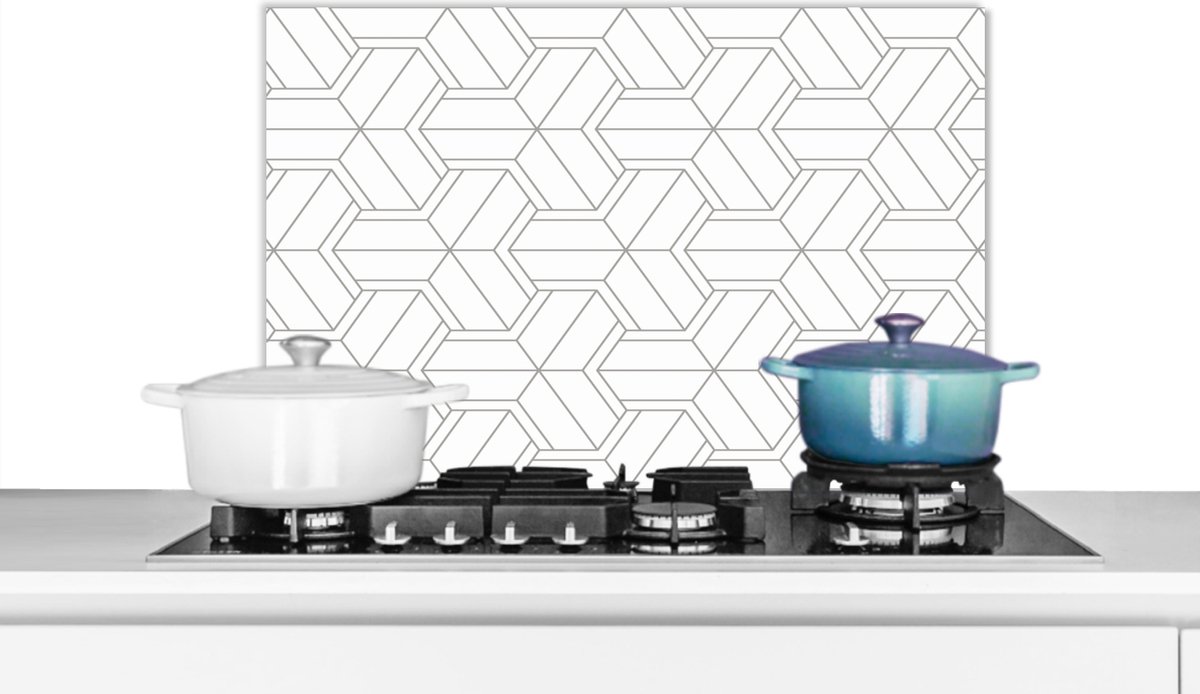 KitchenYeah - Spatscherm - Patronen - Design - Lijn - Zwart - Wit - 60x40 cm