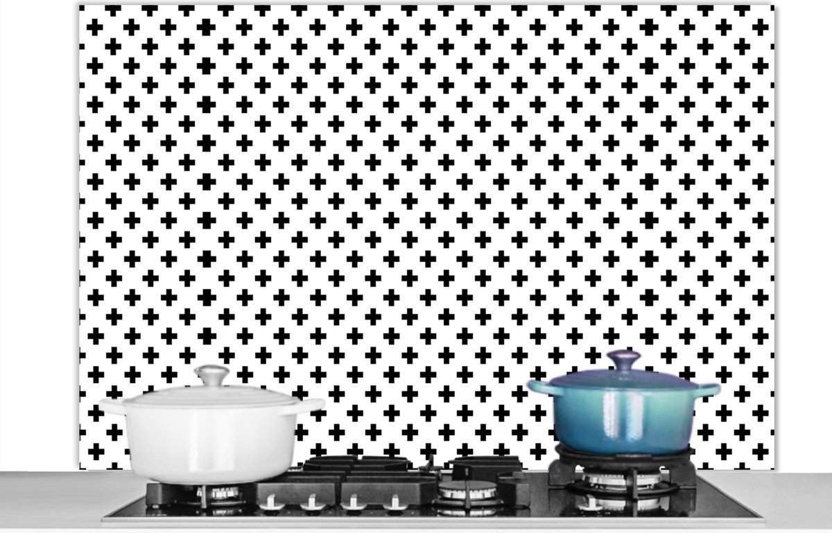 Spatwand - Patronen - Kruis - Design - Zwart - Wit - 120x80 cm - Spatscherm
