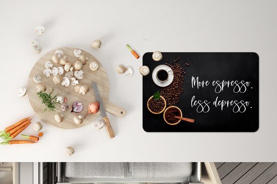 Set de table - Napperons en plastique - Café - Plus d'espresso Moins depresso - Citations - Énonciations - 45x30 cm - 6 pièces - Résistant à la chaleur - Antidérapant - Pad - Amovible