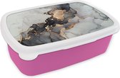 Broodtrommel Roze - Lunchbox - Brooddoos - Zwart - Marmer print - Luxe - Goud - 18x12x6 cm - Kinderen - Meisje