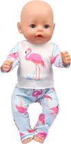 Poppenkleertjes - Geschikt voor babypop zoals Baby Born - pyjama - flamingo - blauw, roze - slaapkleding - nachtkleding