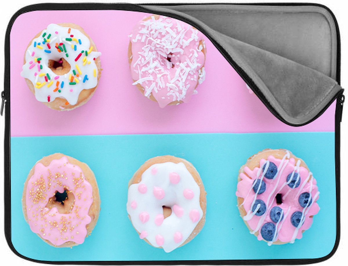 Laptopsleeve 15 inch | Donuts | Toetjes | Zachte binnenkant | Luxe Laptophoes | Kwaliteit Laptopsleeve met foto