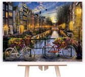Schilderen Op Nummer Volwassenen - Do It Yourself Paintings - Amsterdam - Grachten - Fietsen - Brug - Gebouwen - Stad - Water - Nederland - 40x50 cm - Canvas