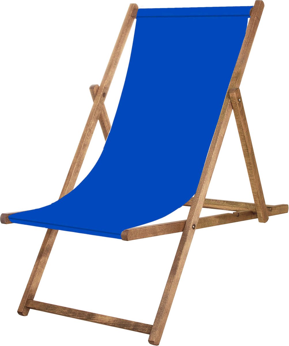 Springos Houten Ligstoel | Strandstoel | Ligstoel | Verstelbaar | Beukenhout | Handgemaakt | Blauw