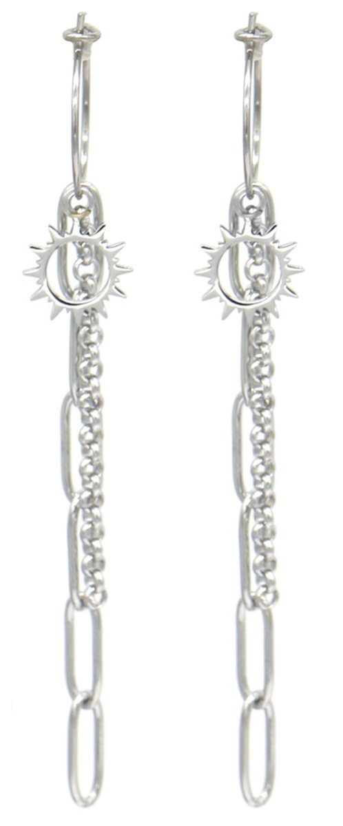 Oorbellen Zon - Oorringen - RVS - 7x2 cm - Zilverkleurig