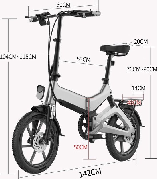 ElectronicWorks AiO-3 - Elektrische Fiets - 16 Inch E-Bike - 36V 8.7Ah - 250W - Opvouwbaar - Anti-Diefstal - Terugvind systeem - Zilver van ElectronicWorks — afbeelding 4
