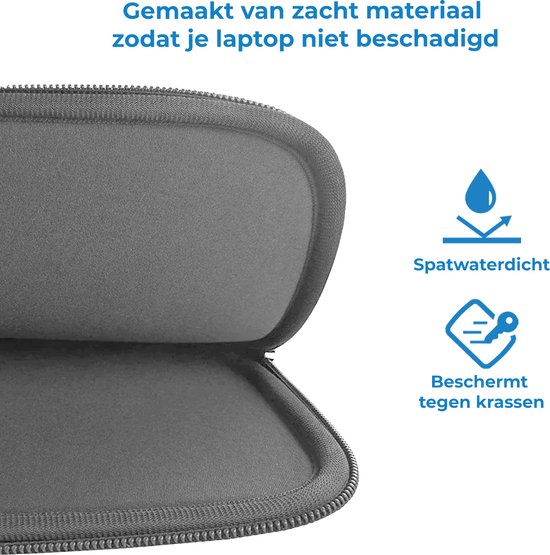 Housse pour ordinateur portable et Macbook avec compartiment supplémentaire - 15,6 pouces - Gris