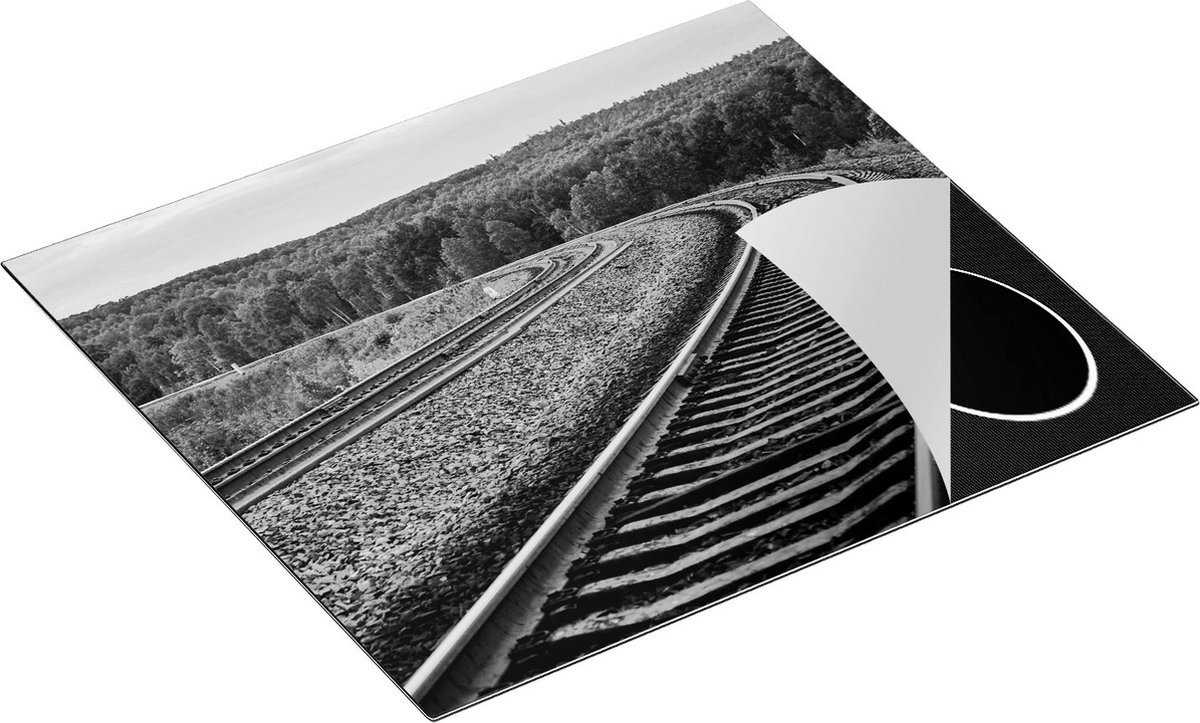 Chefcare Inductie Beschermer Rails Spoorwegen in een Bocht - Zwart Wit - 57,6x51,6 cm - Afdekplaat Inductie - Kookplaat Beschermer - Inductie Mat