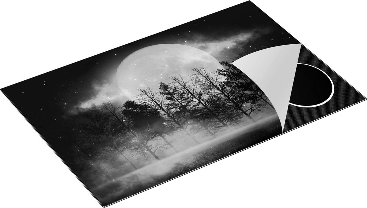Chefcare Inductie Beschermer Maan tussen de Bomen in de Nacht - Zwart Wit - 83x51,5 cm - Afdekplaat Inductie - Kookplaat Beschermer - Inductie Mat