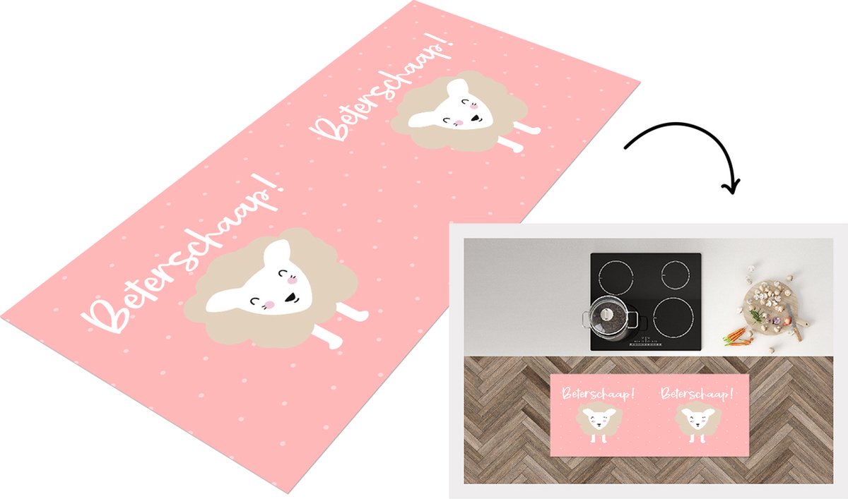 KitchenYeah Keukenloper - Loper keuken - Get well soon - Spreuken - Stippen - Schapen - 120x50 cm - Keukenloper vinyl Multicolor