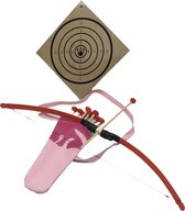 Pijl en boog (Rood) uitrusting met schietschijf en een rug koker (rosé) voor pijlen met 10 pijlen