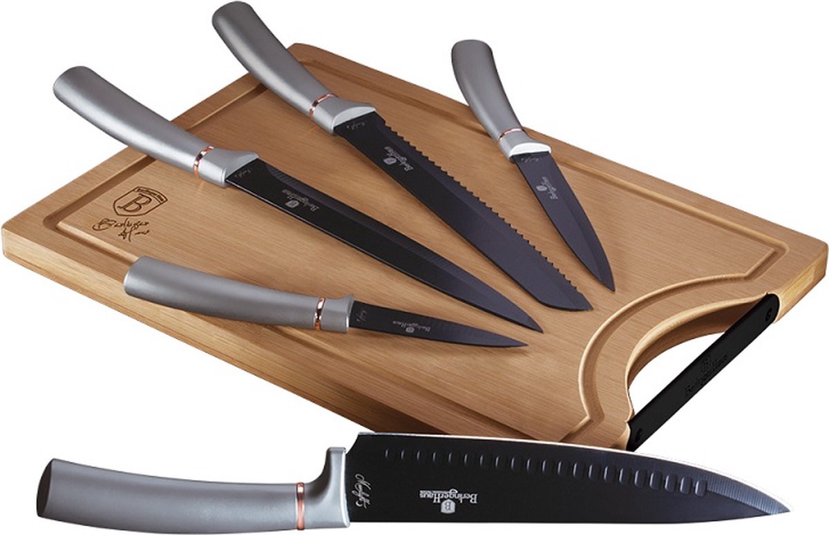 Top Choice - 6 delige keuken messenset met snijplank - Moonlight collection