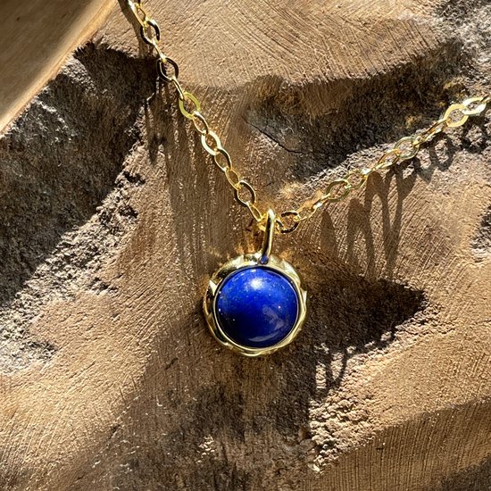 Crystals by Lina - Collier avec pierre de naissance Lapis lazuli - Septembre - 100% argent sterling 925 - Plaqué or - pierre 8mm - sac cadeau en coton durable