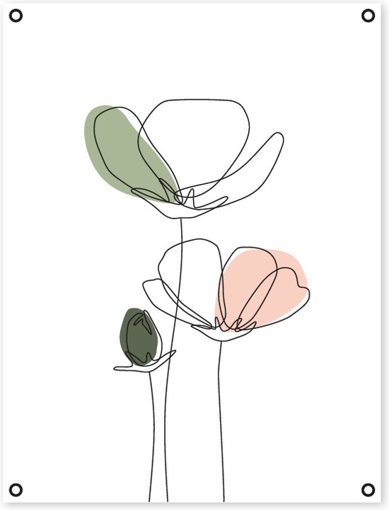 Tuinposter - tuindoek - bloemen – line art – poster – buiten – 60x80 cm - tuindecoratie