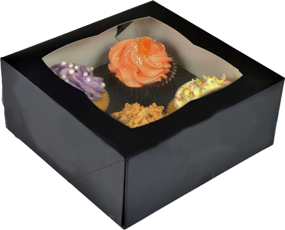 Zwarte doos voor 4 cupcakes (25 stuks)